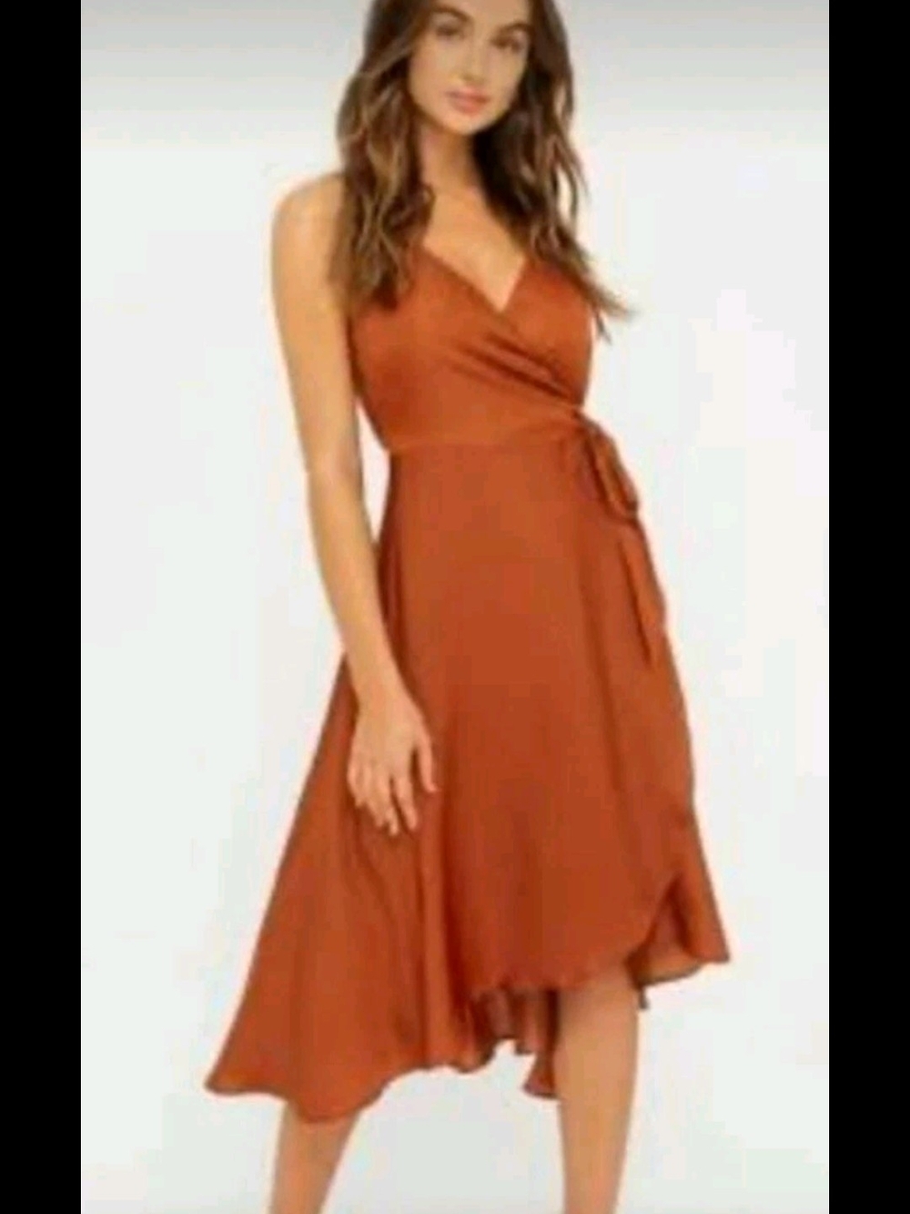 Rust Wrap Midi Dress
